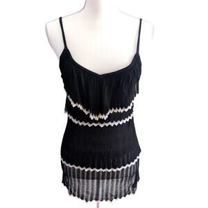 Lucky Brand Black White Trim Knit Layered Camisole Tank Size Small